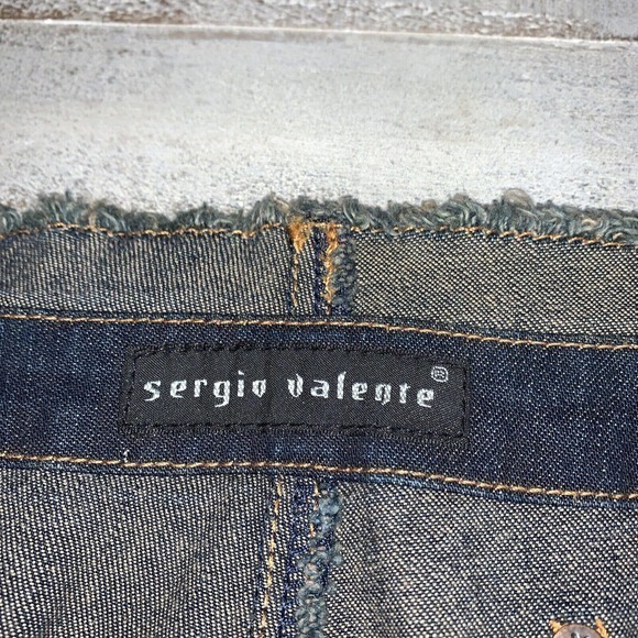 Vintage Sergio Valente Size 16 Women Blue‎ Jeans Flared Denim Raw Hem 34x31 Cuff - Picture 2 of 10